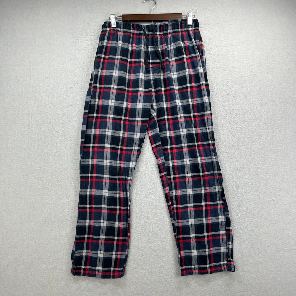 Red Head Pajama Pants Mens Medium Blue Red Plaid Tartan Flannel Sleep Lounge PJs